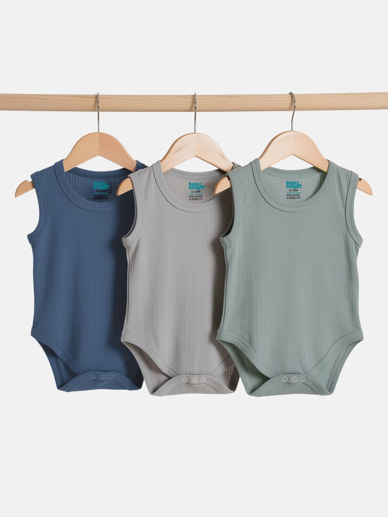 Babies Basic Ribbed Cotton Short Sleeves Romper/ Bodysuit, Green, Blue, Gray - Image 4